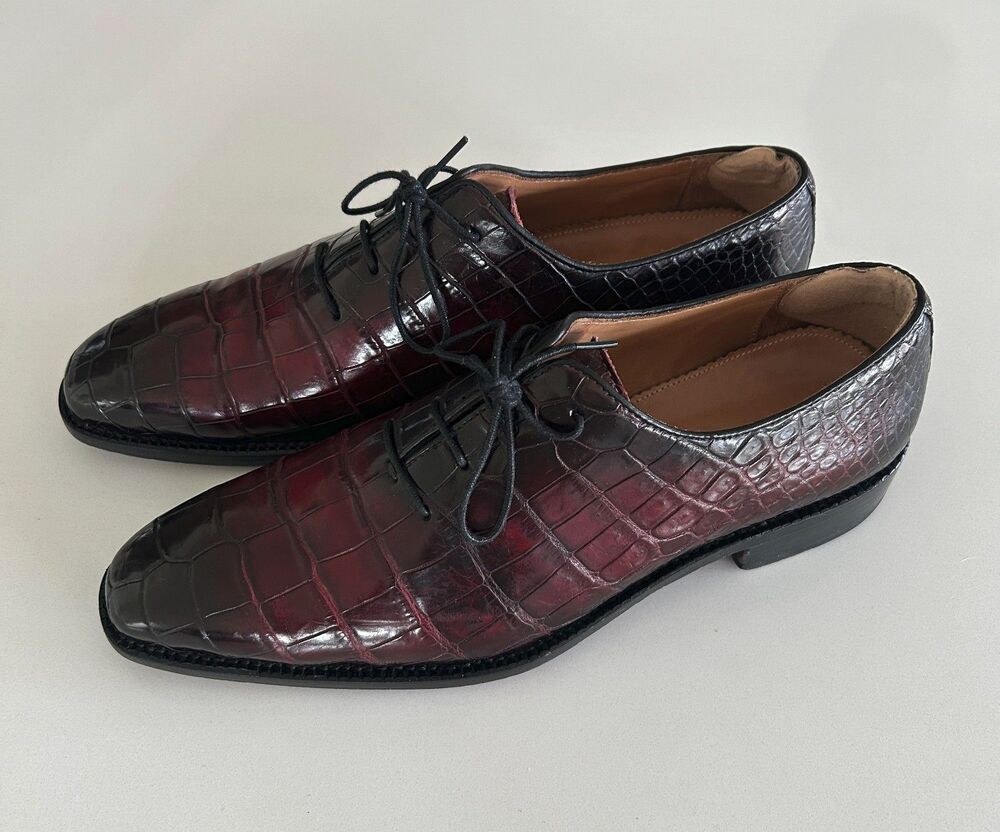 Men's Genuine Nile Crocodile Oxford Dress Shoes Burgundy Size 42 (US 9)